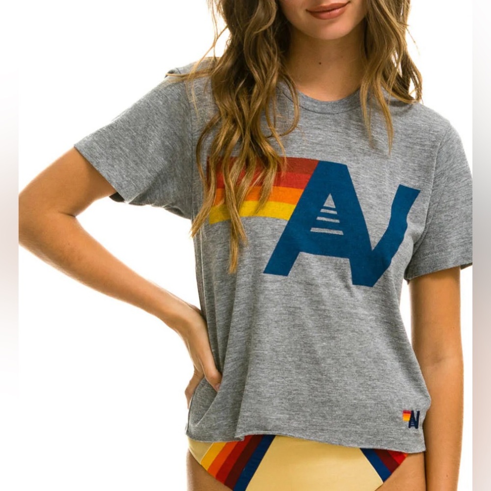 Aviator Nation-LOGO BOYFRIEND TEE - HEATHER GREY- Size XS